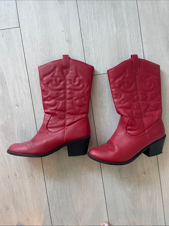 Shoes - Red Western Mid-Calf Boots - Women